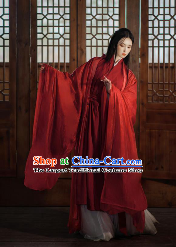 Chinese Wei Dynasty Princess Costumes Traditional Red Hanfu Clothing Ancient Swordswoman Dress Outfits