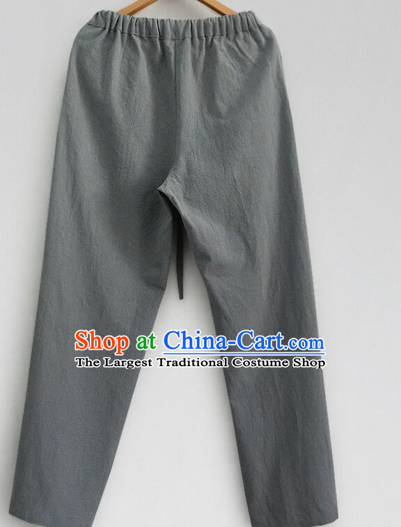 Chinese Tai Chi Straight Leg Trousers Top Linen Kung Fu Pants Martial Arts Grey Pants Shaolin Wushu Loose Pants for Men