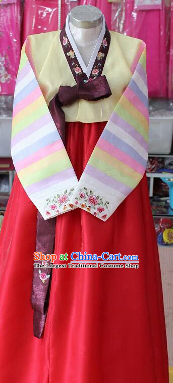 Korea Festival Garment Costumes Traditional Clothing Stripes Hanbok Korean Bride Red Dress