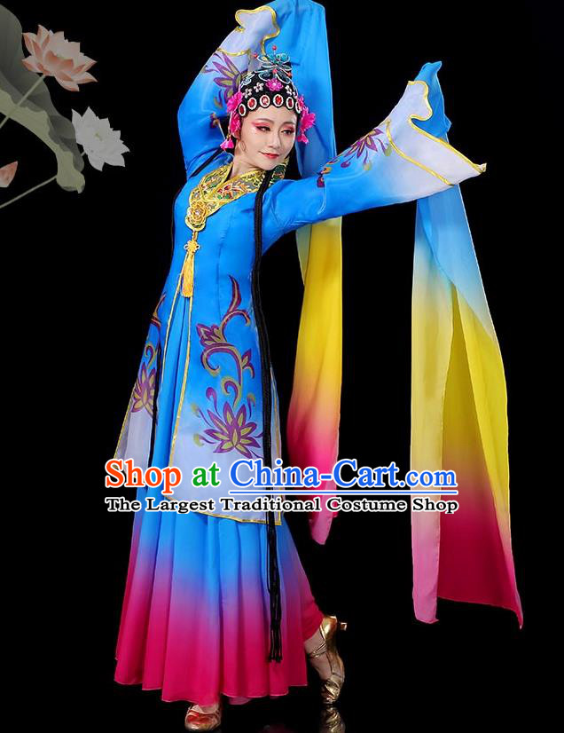 Chinese Opera Dance Clothing Classical Dance Costumes Water Sleeve Dance Garment Women Group Dance Blue Dress
