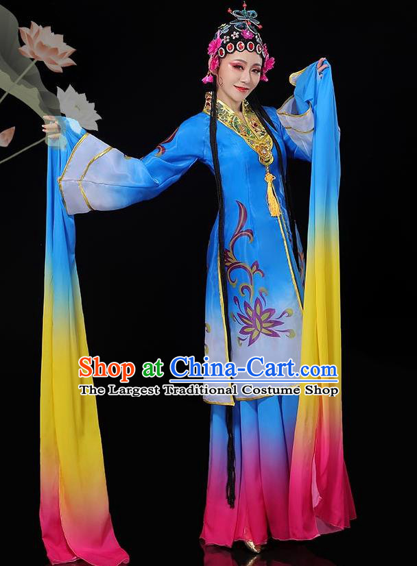 Chinese Opera Dance Clothing Classical Dance Costumes Water Sleeve Dance Garment Women Group Dance Blue Dress