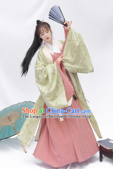 Chinese Ancient Taoist Nun Clothing Traditional Hanfu Green Cape and Pink Robe Ming Dynasty Garment Costumes for Women