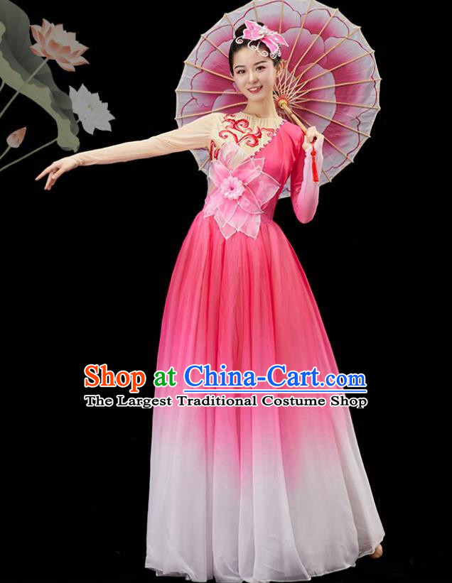 Chinese Jasmine Dance Pink Dress Umbrella Dance Garment Classical Dance Clothing Women Group Dance Costume