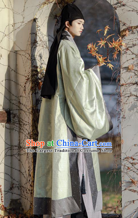 Chinese Traditional Hanfu Green Cape Ancient Taoist Priest Historical Costumes Ming Dynasty Scholar Clothing for Men