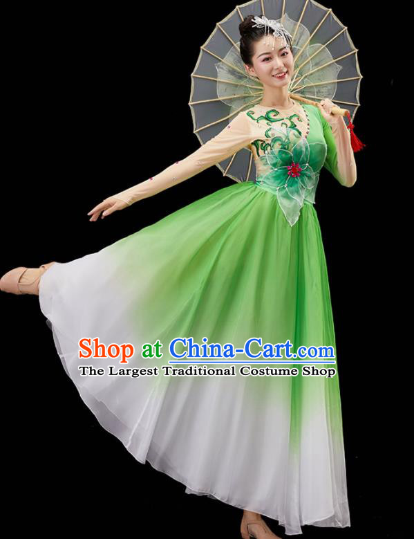 Chinese Classical Dance Clothing Woman Opening Dance Costume Modern Dance Green Dress Umbrella Dance Garment