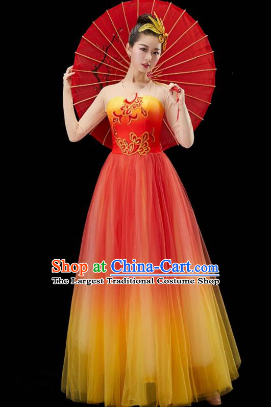 Chinese Spring Festival Gala Opening Dance Garment Women Umbrella Dance Costume Stage Performance Red Dress Modern Dance Clothing