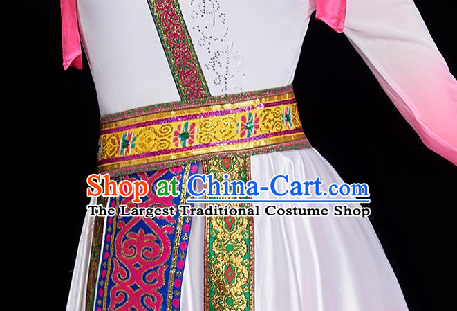 China Ethnic Costumes Mongol Nationality Dance Pink Dress Stage Performance Clothing Mongolian Women Garments