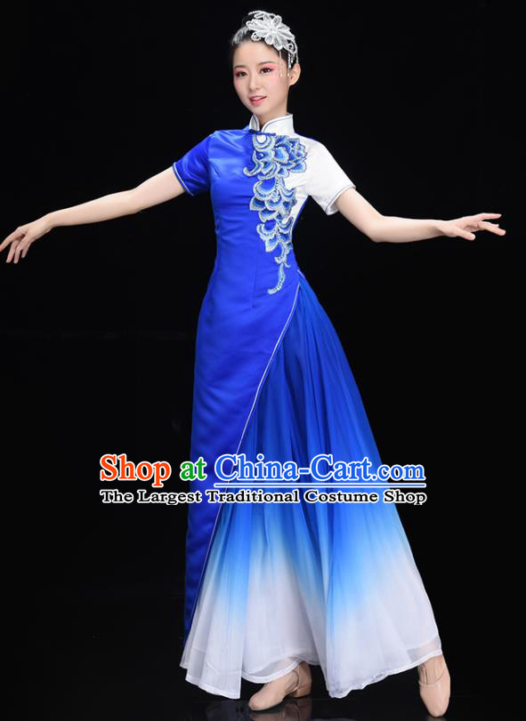Chinese Stage Performance Royal Blue Dress Chorus Clothing Women Group Dance Garments Classical Dance Costume