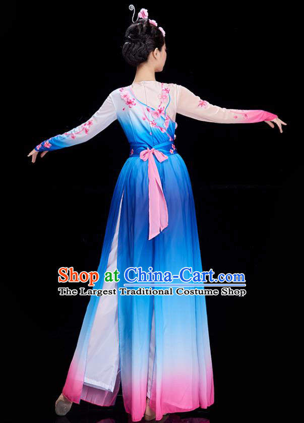 Chinese Women Group Dance Garments Classical Dance Costume Stage Performance Blue Dress Umbrella Dance Clothing