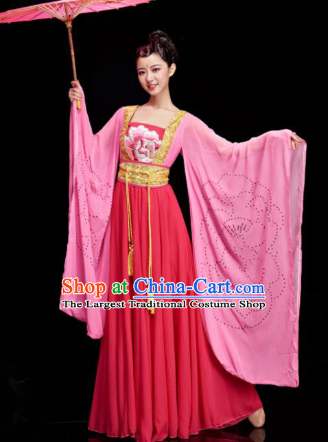 Chinese Umbrella Dance Clothing Women Hanfu Dance Garments Classical Dance Costumes Stage Performance Pink Dress