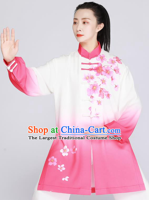Top Tai Ji Training Pink Uniform Printing Peach Blossom Clothing Tai Chi Outfit Chinese Kung Fu Costumes