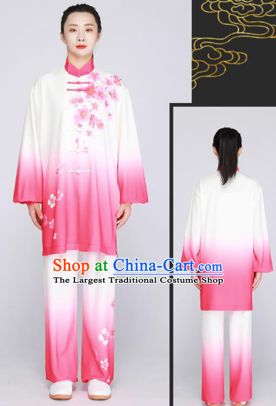 Top Tai Ji Training Pink Uniform Printing Peach Blossom Clothing Tai Chi Outfit Chinese Kung Fu Costumes