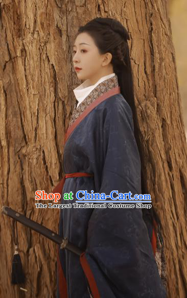 Chinese Han Dynasty Women Historical Costumes Traditional Black Straight Front Robe Hanfu Clothing Ancient Palace Lady Garments