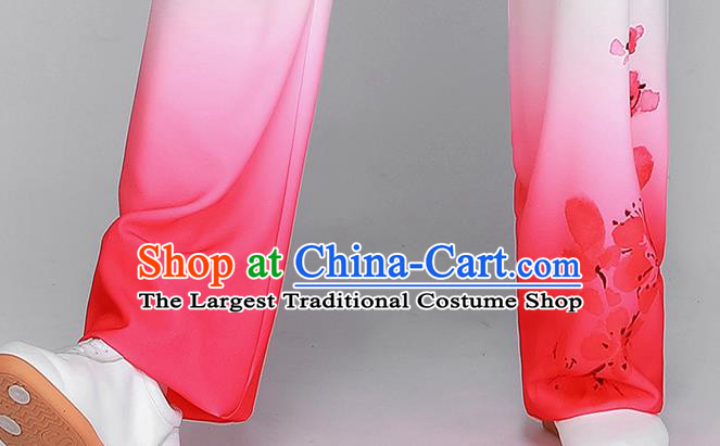 Chinese Tai Ji Competition Uniform Printing Peach Blossom Gradient Pink Outfit Tai Chi Training Outfit Kung Fu Costumes