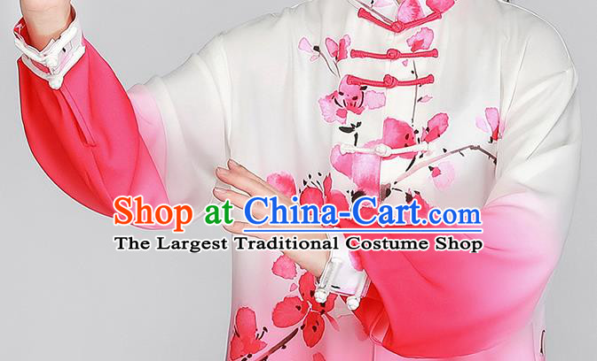 Chinese Tai Ji Competition Uniform Printing Peach Blossom Gradient Pink Outfit Tai Chi Training Outfit Kung Fu Costumes