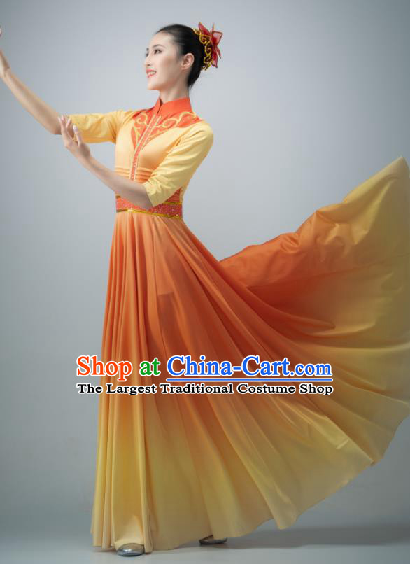 Chinese Chorus Group Performance Costume Modern Dance Orange Dress Opening Dance Clothing Women Dance Garment