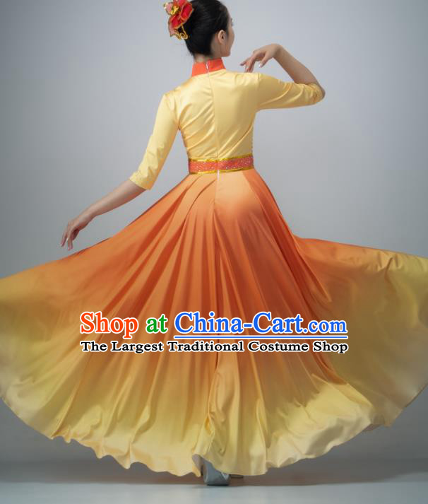 Chinese Chorus Group Performance Costume Modern Dance Orange Dress Opening Dance Clothing Women Dance Garment