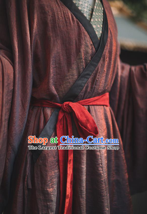 Chinese Traditional Hanfu Yarn Garment Straight Front Robe Clothing Ancient Palace Lady Dress Garments Han Dynasty Princess Historical Costumes