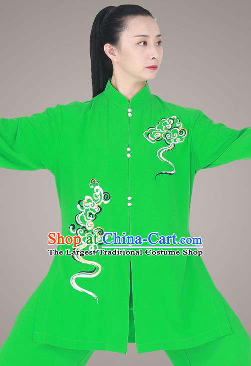 Chinese Tai Chi Green Outfit Top Kung Fu Costumes Tai Ji Competition Uniform Martial Arts Competition Clothing