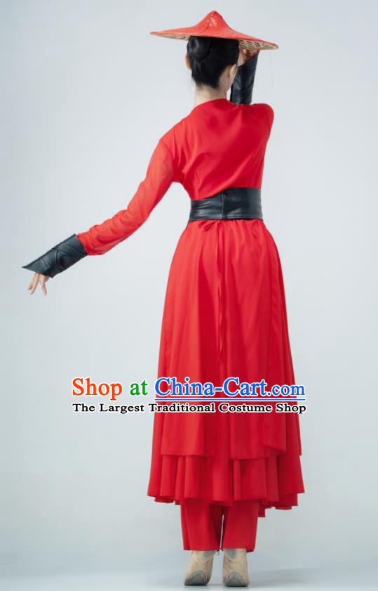 Chinese Swordsman Dance Clothing Women Stage Performance Costume Classical Dance Red Dress