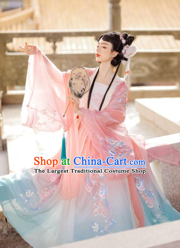 China Tang Dynasty Young Lady Clothing Ancient Royal Princess Garment Costumes Traditional Embroidered Hanfu Dress