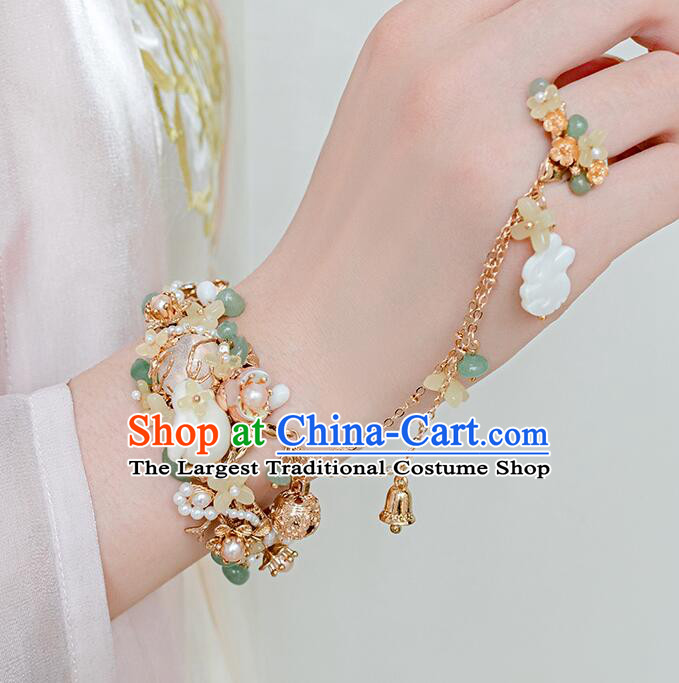 Chinese Ancient Princess Bracelet Handmade Hanfu Osmanthus Rabbit Bangle with Ring Traditional Moon Goddess Jewelry