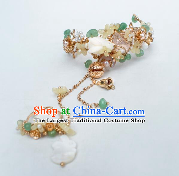 Chinese Ancient Princess Bracelet Handmade Hanfu Osmanthus Rabbit Bangle with Ring Traditional Moon Goddess Jewelry