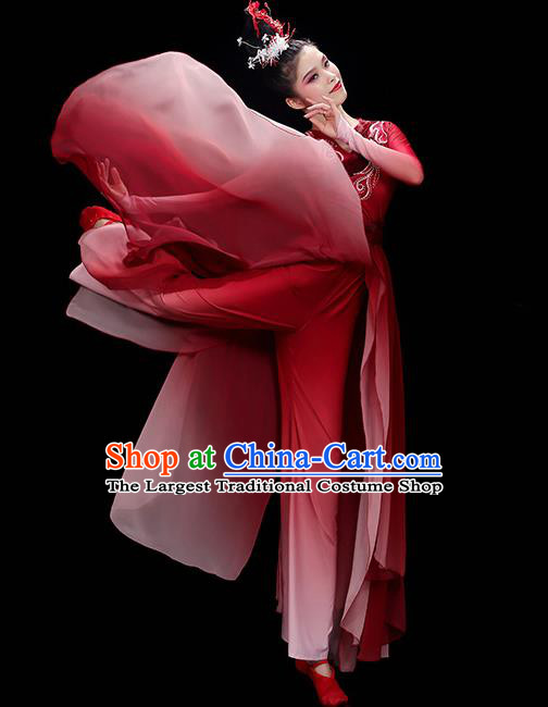 China Classical Dance Clothing Fan Dance Red Outfit Umbrella Dance Costumes Stage Performance Garments