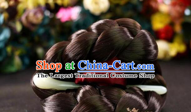 Korean Traditional Braid Wig Hanbok Hair Bun Handmade Court Headpiece