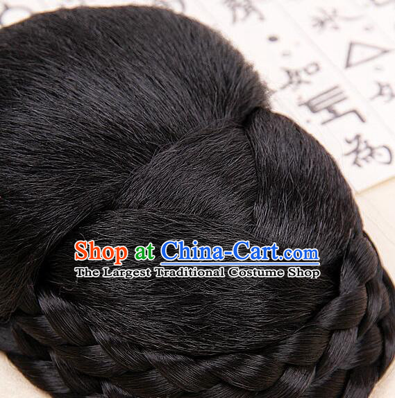 Korean Traditional Braid Wig Hanbok Black Hair Bun Handmade Court Updo Headpiece