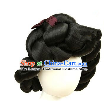 Korean Handmade Hanbok Black Hair Piece Court Bride Headdress Traditional Women Braid Wig