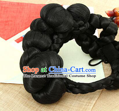 Korean Traditional Women Braid Wig Handmade Hanbok Black Hair Piece Court Bride Headdress