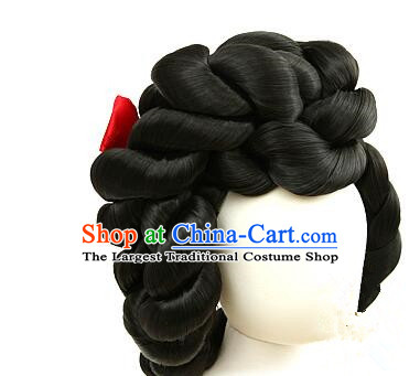Korean Court Women Headdress Traditional Bride Braid Wig Handmade Hanbok Black Hair Piece