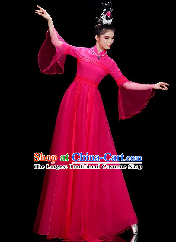 China Stage Performance Garment Han Tang Dance Clothing Classical Dance Megenta Dress Fan Dance Costume