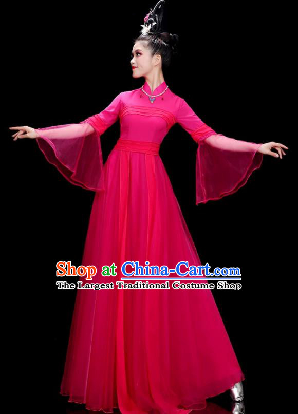China Stage Performance Garment Han Tang Dance Clothing Classical Dance Megenta Dress Fan Dance Costume