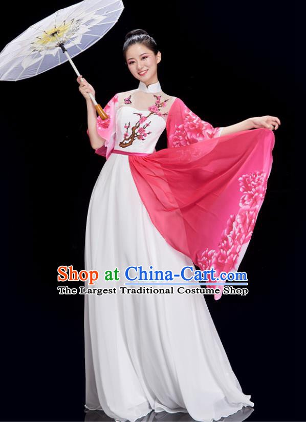 China Umbrella Dance Costume Chorus Performance Garment Peony Dance Clothing Classical Dance Pink Dress