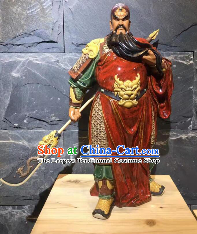 Handmade Guan Gong Sculpture Chinese Shi Wan Ceramic Figurine Guan Yu Porcelain Statue Arts