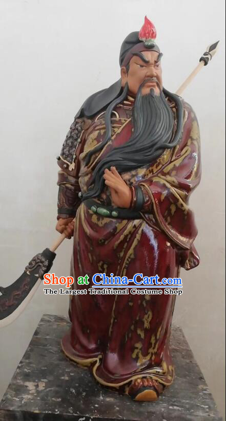 Handmade Guan Yu Porcelain Statue Arts Guan Gong Sculpture Chinese Shi Wan Ceramic Figurine