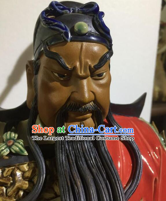 Chinese Porcelain Guan Gong Sculpture  inches Shi Wan Ceramic Figurine Handmade Guan Yu Statue Arts