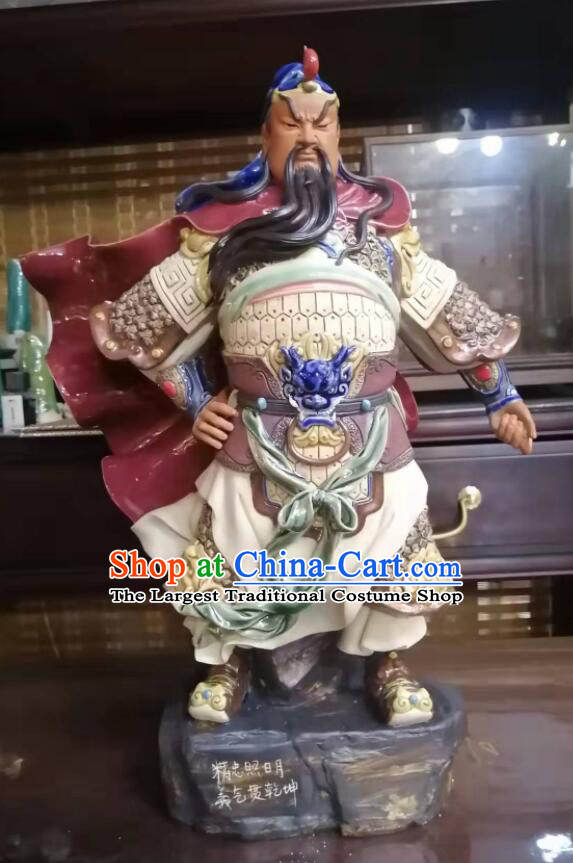 Chinese Guan Yu Statue Arts Porcelain Guan Gong Sculpture 20 inches Shi Wan Ceramic Figurine