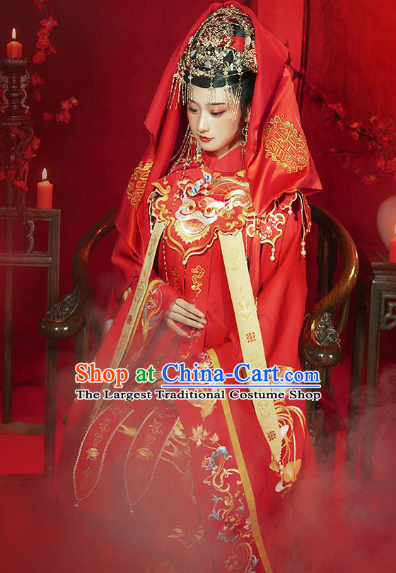 Chinese Ancient Bride Clothing Traditional Wedding Red Hanfu Dress Ming Dynasty Noble Woman Historical Costumes