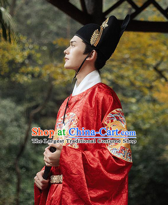 Chinese Ming Dynasty Historical Costumes Ancient Wedding Groom Red Robe Hanfu Clothing
