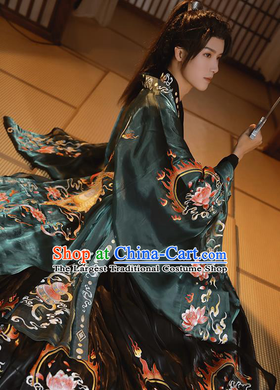 China Traditional Embroidered Hanfu Clothing Jin Dynasty Noble Childe Garment Costumes Ancient Swordsman Green Outfits