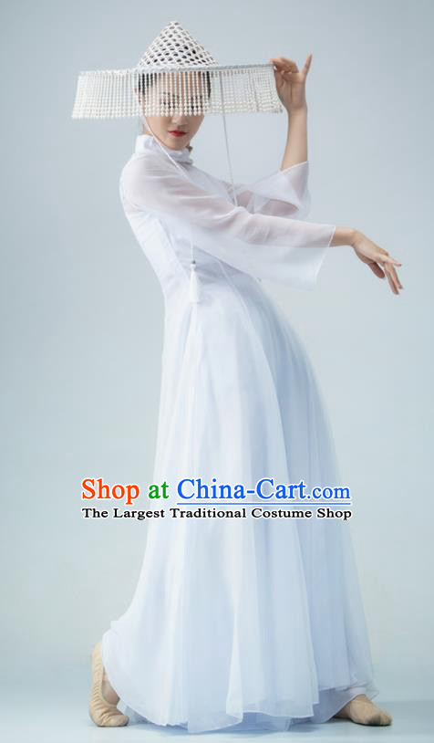 Chinese Women Group Garments Classical Dance Clothing Xun Shan Xing Performance Costume Ballet Dance White Dress