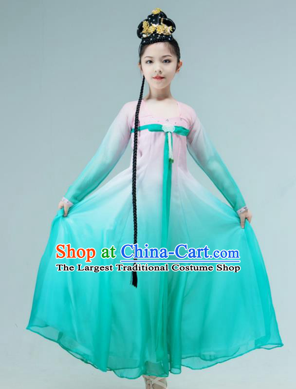 Chinese Han Tang Dance Garment Classical Dance Clothing Stage Performance Costume Children Dance Green Dress