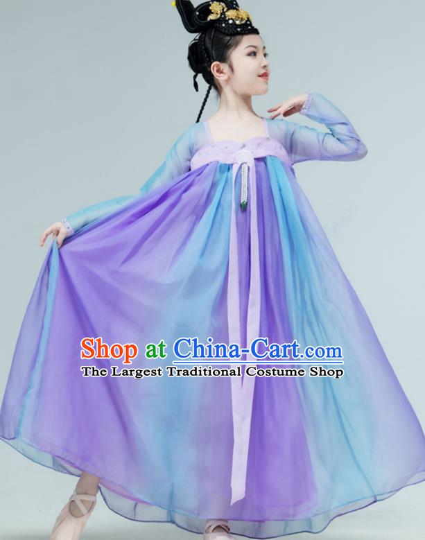 Chinese Children Dance Violet Dress Han Tang Dance Garment Classical Dance Clothing Stage Performance Costume