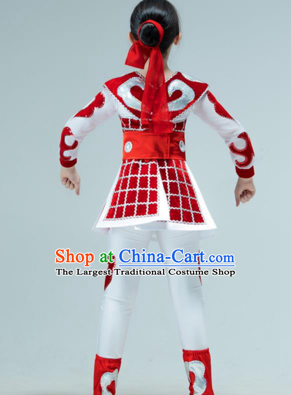 Chinese Stage Performance Costume Hua Mulan Dance Red Outfit Classical Dance Garment Children Warrior Dance Clothing