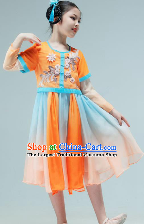 Chinese Stage Performance Costume Hanfu Dance Orange Dress Classical Dance Garment Children Dance Clothing