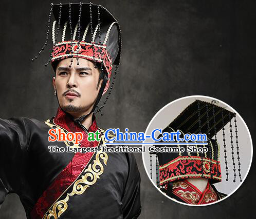 Handmade Qin Shi Huang Hat Traditional Hanfu Headdress Chinese Ancient Qin Dynasty First Emperor Tassel Crown