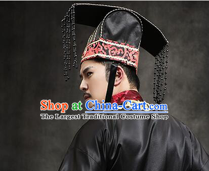 Handmade Qin Shi Huang Hat Traditional Hanfu Headdress Chinese Ancient Qin Dynasty First Emperor Tassel Crown